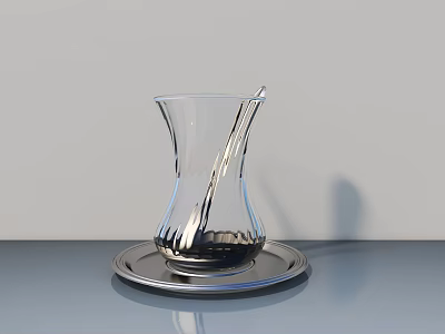 Transparent Glass Vase On Silver Tray With Gray Background Surface 3d model