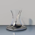 Transparent Glass Vase On Silver Tray With Gray Background Surface