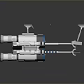 Two White Spaceship Models With Red And Blue Stripes And Small Parts