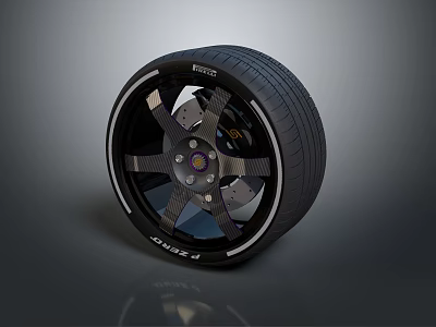 High Performance Automotive Tire With Black Alloy Rim And Five Spoke Design 3d model