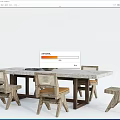 Modern Dining Table Set With Marble Top And Woven Back Wooden Chairs