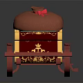 Red Sleigh Shaped Play Equipment with Golden Decorations Blue Seat and Red Top Bow