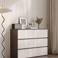 Modern White And Brown Dresser With Radio Framed Art And Dried Flowers