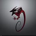 Red Mythical Dragon Character with Open Mouth Curved Tail and Scaled Body