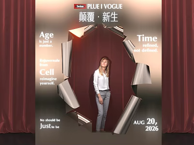 PULE VOGUE Photo Check-in Spot With Geometric Installation Red Curtain Woman Standing August 20 2026 3d model