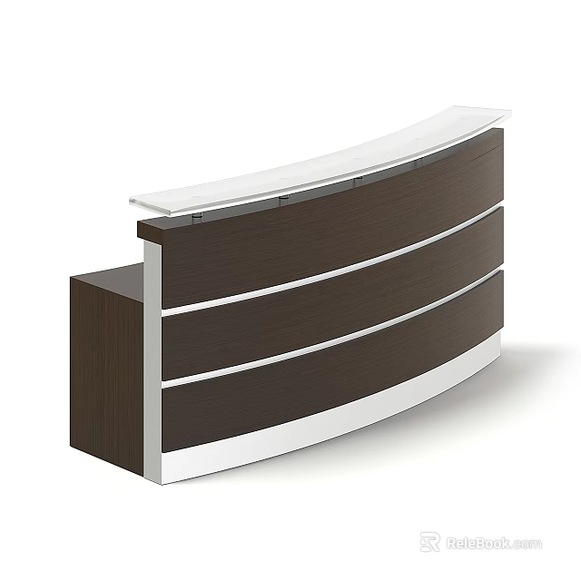 Modern Curved Reception Desk With Dark Brown And White Sleek Surface Design 3d model 