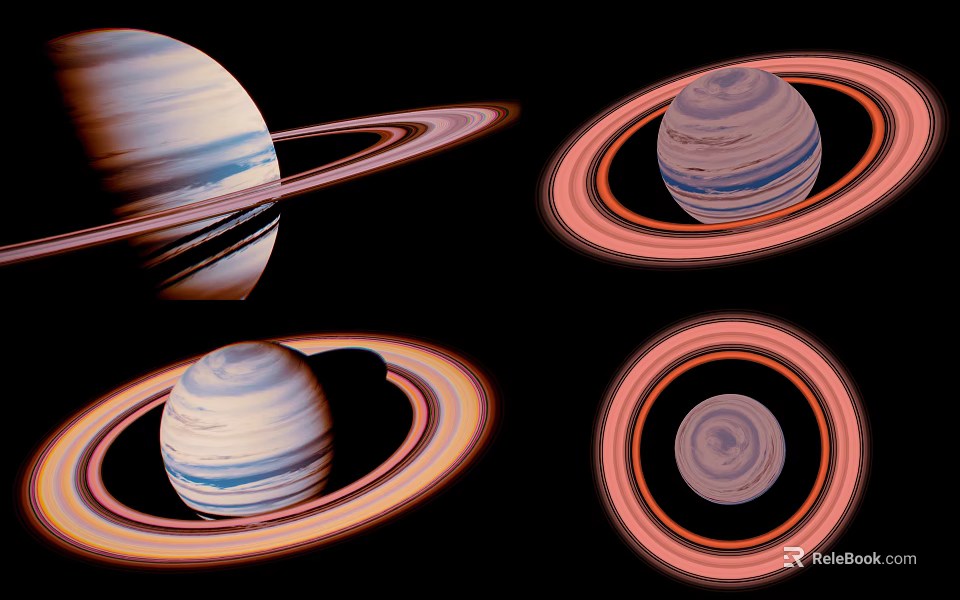 Vibrant Planets With Colorful Rings And Cosmic Patterns In Space 3d model 