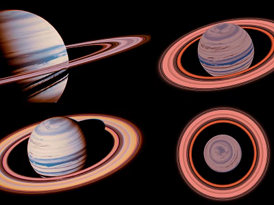 Vibrant Planets With Colorful Rings And Cosmic Patterns In Space 3d model