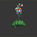 Green Caterpillar Shaped Object With Colorful Balloons And Small Triangle