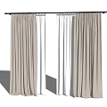 Elegant Double Layer Curtains With Beige Thick Panels And White Sheer Liners On Black Rod