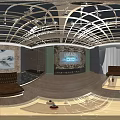 Modern KTV Room Interior With Brown Sofa Fireplace TV Bar Counter And Chandeliers
