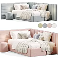 Modern Upholstered Kids Bed With Soft Blanket Pillows Stool And Multiple Colors 3d model