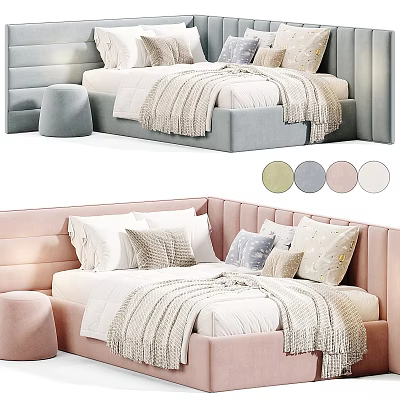 Modern Upholstered Kids Bed With Soft Blanket Pillows Stool And Multiple Colors 3d model