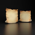 Two Piece Beige Wrinkled Decorative Pillow Set With Shiny Surface On Black Background