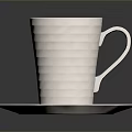 Freshly Brewed Coffee In White Striped Cup With Foam Art On White Saucer
