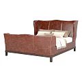 Brown Leather Double Bed With Wingback Headboard Pillows And Throw Blanket 3d model