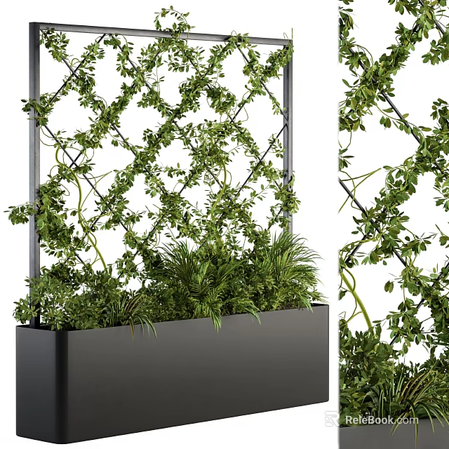 Decorative Ornament Set With Green Vines Lattice Structure And Planter Box 3d model 