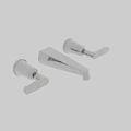 Modern Three Piece Chrome Faucet Set With Sleek Lever Handles And Spout