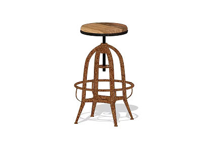 Modern Bar Stool With Round Wooden Seat Metal Frame And Woven Structure For Home Use 3d model