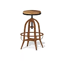 Modern Bar Stool With Round Wooden Seat Metal Frame And Woven Structure For Home Use