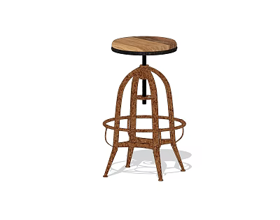 Modern Bar Stool With Round Wooden Seat Metal Frame And Woven Structure For Home Use 3d model