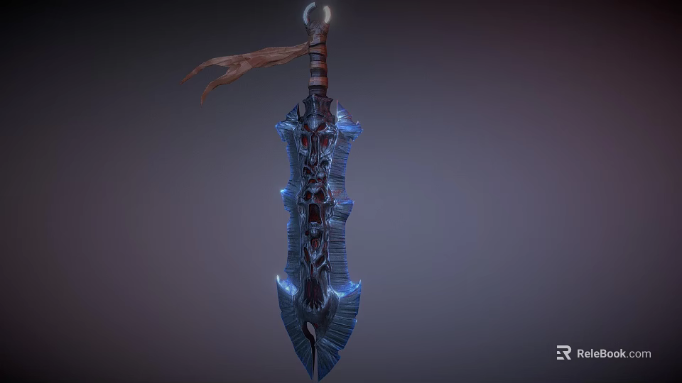 Mythical Glowing Blue Sword Weapon With Intricate Patterns And Cloth Tassel Hilt 3d model 