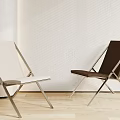 Stylish Leisure Chairs With White and Brown Upholstered Seats and Metal Frames on Wooden Floor