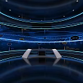 Curved Exhibition Booth With LED Lighting Illuminated Globe And Digital Network Lines