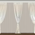 Elegant Beige Striped Curtains with Three Panels Tied in Knots Against Striped Wall