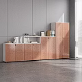 Brown White Modular File Cabinet With Perforated Design And Books Photo Frames In Bright Room