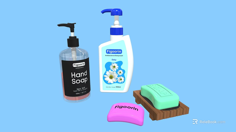 Daily Washing Essentials Featuring Hand Soap Liquid Soap Bar Soap And Soap Dish 3d model 