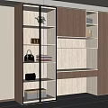 Modern Wooden Wardrobe With Glass Display Shelves And LED Lighting Design