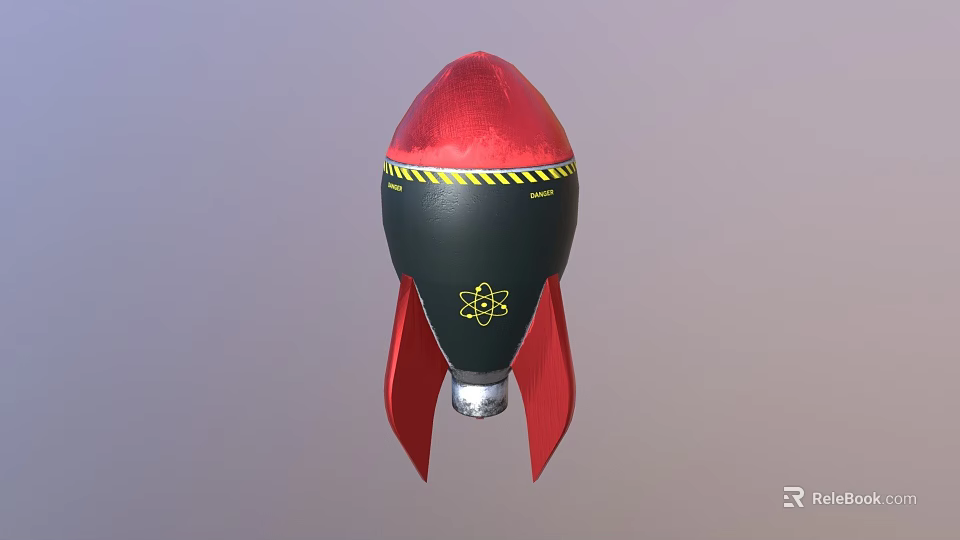 Red Black Rocket Bomb Featuring Yellow Warning Stripes Atomic Symbol Red Fins Silver Base 3d model 