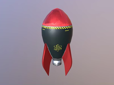 Red Black Rocket Bomb Featuring Yellow Warning Stripes Atomic Symbol Red Fins Silver Base 3d model