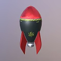 Red Black Rocket Bomb Featuring Yellow Warning Stripes Atomic Symbol Red Fins Silver Base