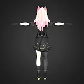 Anime Character With Pink Hair Red Eyes And Cat Ears In Black Outfit Arms Outstretched