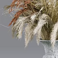 Gray Ornate Vase With Dried Brown And White Pampas Grass Arrangement