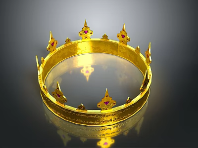 Royal Sculpted Golden Crown Adorned With Red Gemstones And Ornate Design 3d model