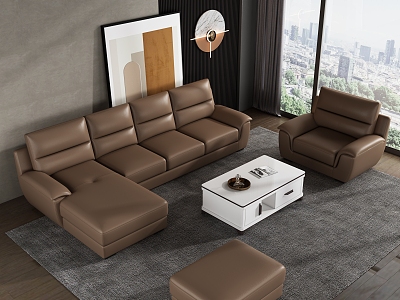 Bedroom Italian-style Multi-person Leather Sofa Chaise Single-person Sofa Pedal Coffee Table Combination model