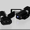Two Black JVC Digital Camcorders One With Open Screen Displaying Menu 3d model