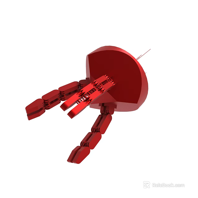 Red Mechanical Device with Multiple Metallic Arms and Shiny Surface 3d model 