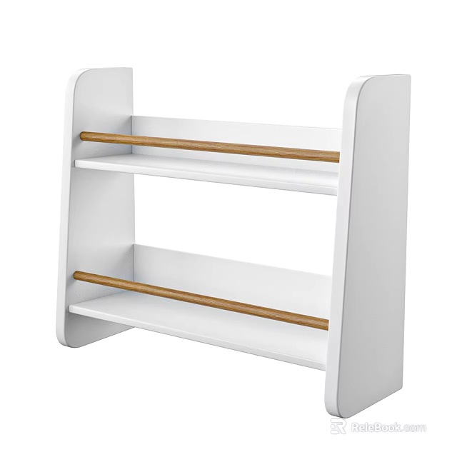 Simple White Bookcase With Two Open Shelves And Wooden Bars Design 3d model 