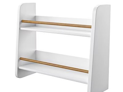Simple White Bookcase With Two Open Shelves And Wooden Bars Design 3d model
