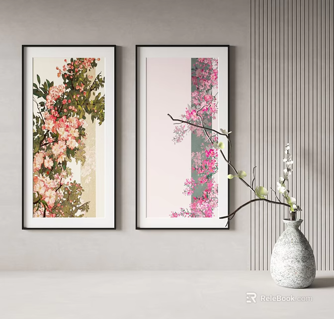 Decorative Botanical Paintings For Interior Wall Art With Floral Designs And Artistic Style 3d model 