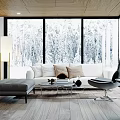 Modern Living Room Interior With Large Windows White Sofa And Glass Coffee Table