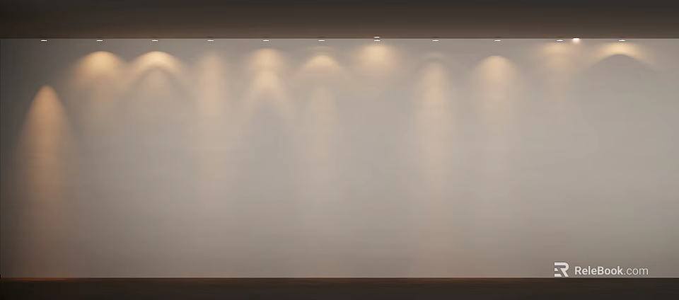 White Wall With Row Of Overhead Lights Creating Light Spots In Modern Display Space 3d model 