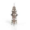 Tall Wooden Communication Tower With Antennas And Metal Equipment Structure