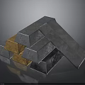 Silver Gold Gray Metal Ingot Bars Stacked Together As Industrial Equipment Materials