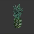 Fresh Ripe Pineapple Featuring Green Leaf Crown and Textured Skin on Dark Reflective Surface
