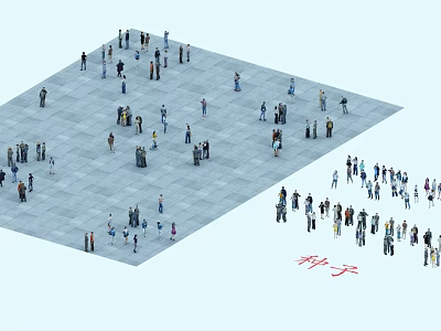 Crowd of People Gathering in Open Plaza Area With Gray Paved Ground and Red Seed Characters 3d model